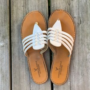 AE White/Brown Strappy Sandals